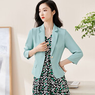 米思陽(yáng)（missshine）新款通勤修身抗皺短款小西裝純色七分袖外套女5Q25BX1030 淺綠色 M