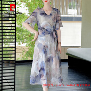 皮爾卡丹（pierre cardin）媽媽夏裝連衣裙氣質(zhì)2025新款時(shí)尚高貴中老年女人夏季收腰裙子洋氣 藍色 L 建議95斤以?xún)?
                                         title=