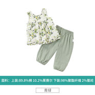 哈咪奇（HAMQI）哈咪奇夏季女童背心套裝新款童裝小孩童洋派兩件套寶寶碎花吊帶長 青綠 90