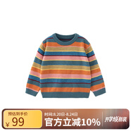 papa爬爬秋冬條紋兒童毛衣男女童撞色圓領(lǐng)針織寶寶保暖洋氣時(shí)髦潮 彩色 90cm