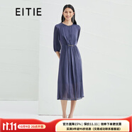 愛特愛（EITIE）氣質(zhì)壓褶收腰長禮服連衣裙夏季新款釘珠優(yōu)雅6677307 深藍(lán)31 M 160