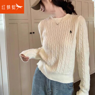 紅蜻蜓長(cháng)袖t恤女針織衫秋冬2025年新款麻花圓領(lǐng)慵懶毛衣高級感刺繡上衣 杏色 均碼 建議70-140斤