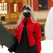 KEEP MONEY新款紅色中國結滑雪服套裝加絨防水抗風(fēng)女款小眾單雙板雪衣背帶褲 紅色中國結滑雪服短款上衣 M