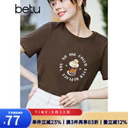 betu百圖女裝趣味印花圓領(lǐng)短袖T恤女2202T11 咖啡 S