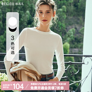 Olrain歐芮兒純色坑條長袖T恤女秋冬新款修身顯瘦上衣內(nèi)搭打底衫 白色 S