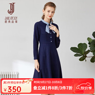 經(jīng)典故事（JANE STORY）經(jīng)典故事藍色小個(gè)子法式連衣裙女早春2025新款通勤系帶領(lǐng)長(cháng)袖裙子 M05 深藍色 L