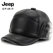 吉普（JEEP）冬季中老年人帽子爸爸男士護耳加絨保暖皮帽加厚老人帽老頭鴨舌帽 非常的暖絨毛款-灰色絨 均碼 一頂帽子【都可戴
