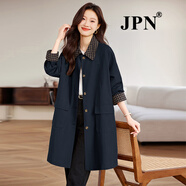 JPN香港潮牌純棉風(fēng)衣中長款女2025春秋新款寬松休閑拼接格子外套女 藏青色 M