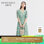 迪賽尼斯（DESIGNICE）商場同款夏裝新款v領(lǐng)碎花長款連衣裙女短袖雪紡裙子 花色 S