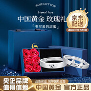 中國黃金（CHINA GOLD）貓咪銀項鏈女生星星月光石吊墜輕奢小眾高級感結婚生日禮物送女友 貓狗日記情侶對戒【玫瑰禮盒】