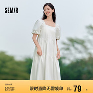 森馬連衣裙女溫柔系木耳邊方領(lǐng)夏季泡泡袖娃娃裙甜美107424114030