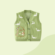 英氏（YEEHOO）嬰兒馬甲春秋款寶寶背心外穿男女童兒童毛衣幼兒衣服上衣針織背心 綠色小恐龍 90 CM