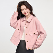 熙世界（sllsky）小香風休閑短款外套女新款女裝上衣小個子百搭翻領夾克2025年秋裝 干玫瑰粉 S