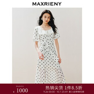 MAXRIENY優(yōu)雅復古黑白波點連衣裙方領魚尾名媛茶歇裙 黑白波點 M 02/36