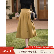 茵曼（INMAN）半身裙女士2025年春季女裝新款復(fù)古顯瘦通勤中長(zhǎng)款純棉長(zhǎng)裙子 大地黃 S