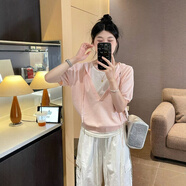 無(wú)標優(yōu)品外搭女裝的薄款上衣配吊帶裙韓版粉色假兩件領(lǐng)連帽冰絲針 粉色【超顯身材的上衣/御姐系/歐美潮牌/甜酷風(fēng)/鹽 M