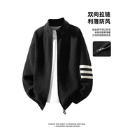 頂峰保羅（Dingfengbaoluo）美式開(kāi)衫毛衣秋季立領(lǐng)拉鏈寬松高級感百搭針織衫XCN10暖黑色M