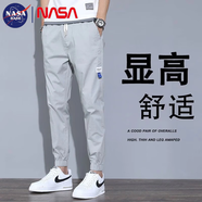 NASA BASE休閑褲男夏季薄款新款百搭潮流九分褲時(shí)尚運(yùn)動(dòng)彈力修身顯瘦褲子 單件裝灰色H09 XL (建議120斤/135斤)
