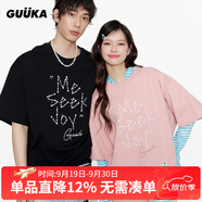古由卡（GUUKA）潮牌黑色珍珠燙鉆短袖t恤男生夏季重磅純棉 黑色F6622 XS