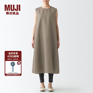 無印良品 MUJI 女式 亞麻水洗 無袖連衣裙 BCL48C2S 淺灰棕色 XS-S