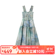 西町村屋（SETIROM）連衣裙女2023春季新款文藝長(zhǎng)裙子法式水墨花朵抽褶吊帶裙 XAAB10108花色 均碼