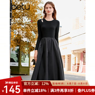 百圖betu女裝秋季新款連衣裙赫本風(fēng)針織裙子修身顯瘦長裙2309T92 黑色 M
