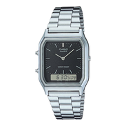 卡西歐手表雙顯運(yùn)動防水復(fù)古金屬銀色小方塊雙顯男女 AQ-230A-1D