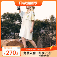 B.Duck小黃鴨短袖連衣裙女2025夏季新款休閑戶外寬松印花撞色袖連身裙 杏色 S