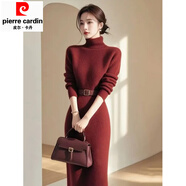 皮爾卡丹安格拉紅高領(lǐng)針織連衣裙秋裝女款2025年新款漂亮獨特內搭打底裙子 紅色連衣裙【版】 S 建議80-95斤