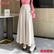 美梵朗秋冬法式長(cháng)裙新款高個(gè)子大擺針織半身裙超長(cháng)款女a(chǎn)字傘裙子到腳踝 米白色 L 105-115斤