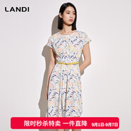 藍(lán)地（LANDI）不對(duì)稱下擺圓領(lǐng)印花系帶連衣裙女夏季新款短袖裙子無腰帶 花色 L
