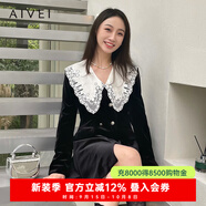AIVEI欣賀艾薇秋冬商場(chǎng)同款名媛赫本長(cháng)袖絲絨連衣裙P752905A 黑色 L