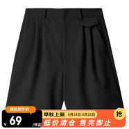 網易嚴選春夏神褲微彈高腰顯瘦西裝褲錐形褲女通勤輕復古時尚垂感 墨黑色*短褲 M (165/68A)