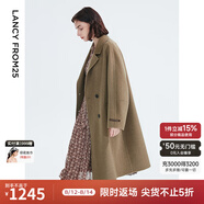 朗姿純羊毛中長款雙面呢流行時尚高級感大衣春冬新款法式毛呢外套 卡其綠色 175/92A/XXL