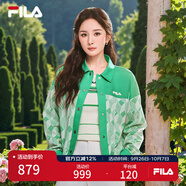 FILA 楊冪同款|斐樂(lè )官方女裝針織長(cháng)袖外套2025春夏新款撞色拼接上衣 螟蛉綠-GN M 165/84A/M