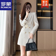 羅蒙 連衣裙女2022年春秋新款氣質(zhì)西裝裙法式感雙排扣小香風(fēng)長(cháng)袖裙子 白色 M 100-110斤