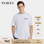 PORTS寶姿男裝夏季時(shí)尚休閑刺繡短袖圓領(lǐng)T恤 白色 L