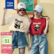 唐獅（TonLion）2025女熊貓圖案圓領(lǐng)短袖T恤 洋紅 M