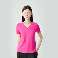 阿瑪施（AMASS）女裝2025新款縫線(xiàn)設計修身短袖莫代爾T恤女5301025 5301024 V型領(lǐng)-桃粉 M (3碼)