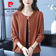 皮爾卡丹（pierre cardin）針織開衫春秋寬松洋氣胖媽媽加肥加大碼女裝2025新款顯瘦毛衣外套 南瓜色 M 95-115斤