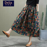 矜持范半身裙女民族風(fēng)碎花裙子女夏季2025新款中長(cháng)款高腰顯瘦a字 藍色碎花裙 松緊腰 L 建議115斤內