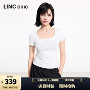 金羽杰2025年夏季新品U型領(lǐng)素凈短袖T恤女裝短款半袖修身上衣S252FK302Y 白色 M 適合100斤以下