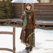 森女部落日系套頭高領(lǐng)琥珀流光古著(zhù)感復古針織衫女新款長(cháng)袖毛衣秋 棕色針織衫 S 模特碼