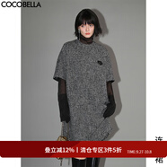 COCOBELLA小香風(fēng)亮片花紗毛邊編織花呢秋冬氣質(zhì)通勤連衣裙FR192 黑色 S