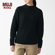 無印良品 MUJI 女式 花紋圖案高圓領(lǐng)毛衣 BAA03A0A 長袖針織衫 黑色 L