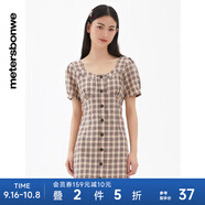 美特斯邦威格紋連衣裙女夏季舒適時(shí)尚校園風(fēng)高腰女士裙子 咖色組 M 160 84A