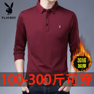 花花公子（PLAYBOY ESTABLISHED 1953）加大碼男裝長袖POLO衫秋季胖子純色t恤翻領(lǐng)中青年上衣服 酒紅色  2013（加絨） L 170/L (建議125-140斤）