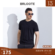 Brloote/巴魯特提花橫機(jī)T恤男夏季時(shí)尚休閑圓領(lǐng)修身短袖體恤衫 黑色 185/104A