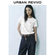 UR2025春季新款女裝時(shí)尚休閑撞色刺繡圖案短袖T恤UYY450149 本白 S