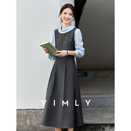 梵希蔓撞色假兩件法式連衣裙女25年秋新款灰藍色收腰翻領(lǐng)大擺長(cháng)裙 A2985 灰藍色 S （建議90-100斤）